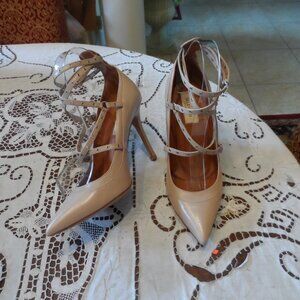 Valentino Garavani Nude Leather Grommet Strappy Heels Size It 38.5US 8.5M